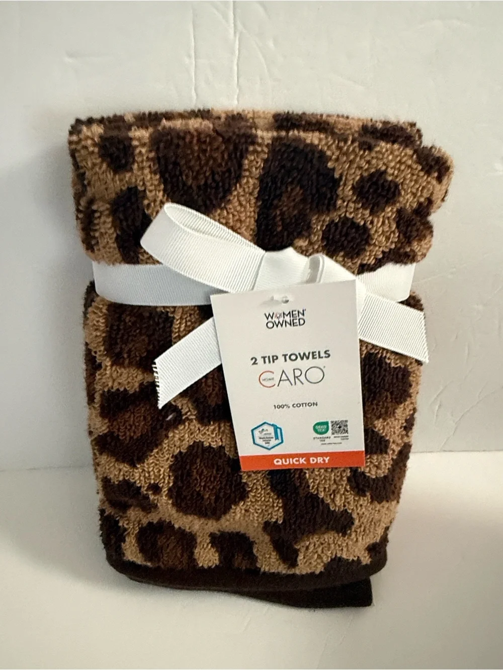 NWT Caro 6 Piece Quick Dry 100% Cotton Bath Towel Set Brown Tan Leopard Print